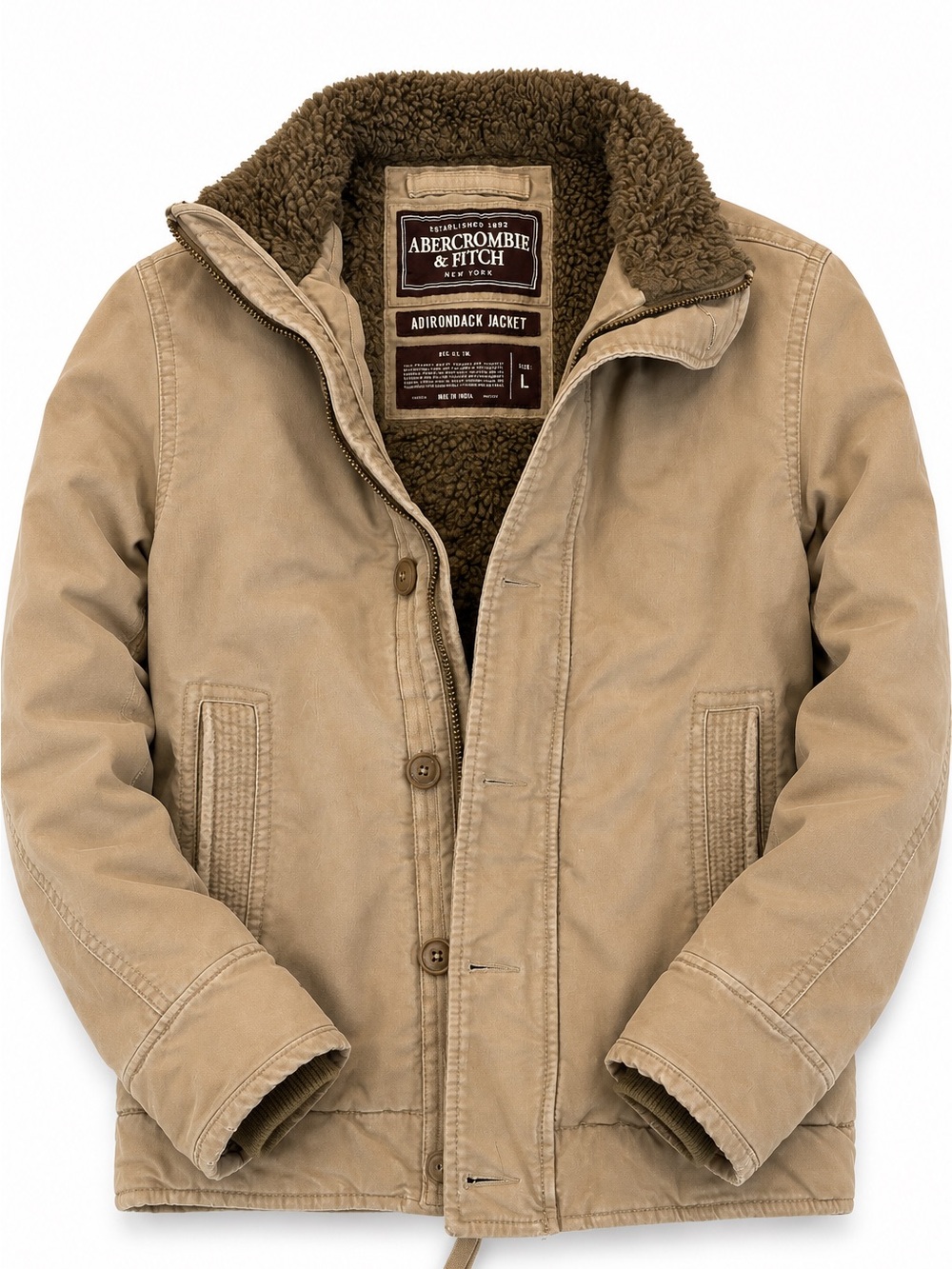Abercrombie & Fitch Adirondack Jacket Tan Sherpa Lined Utility Coat Size L